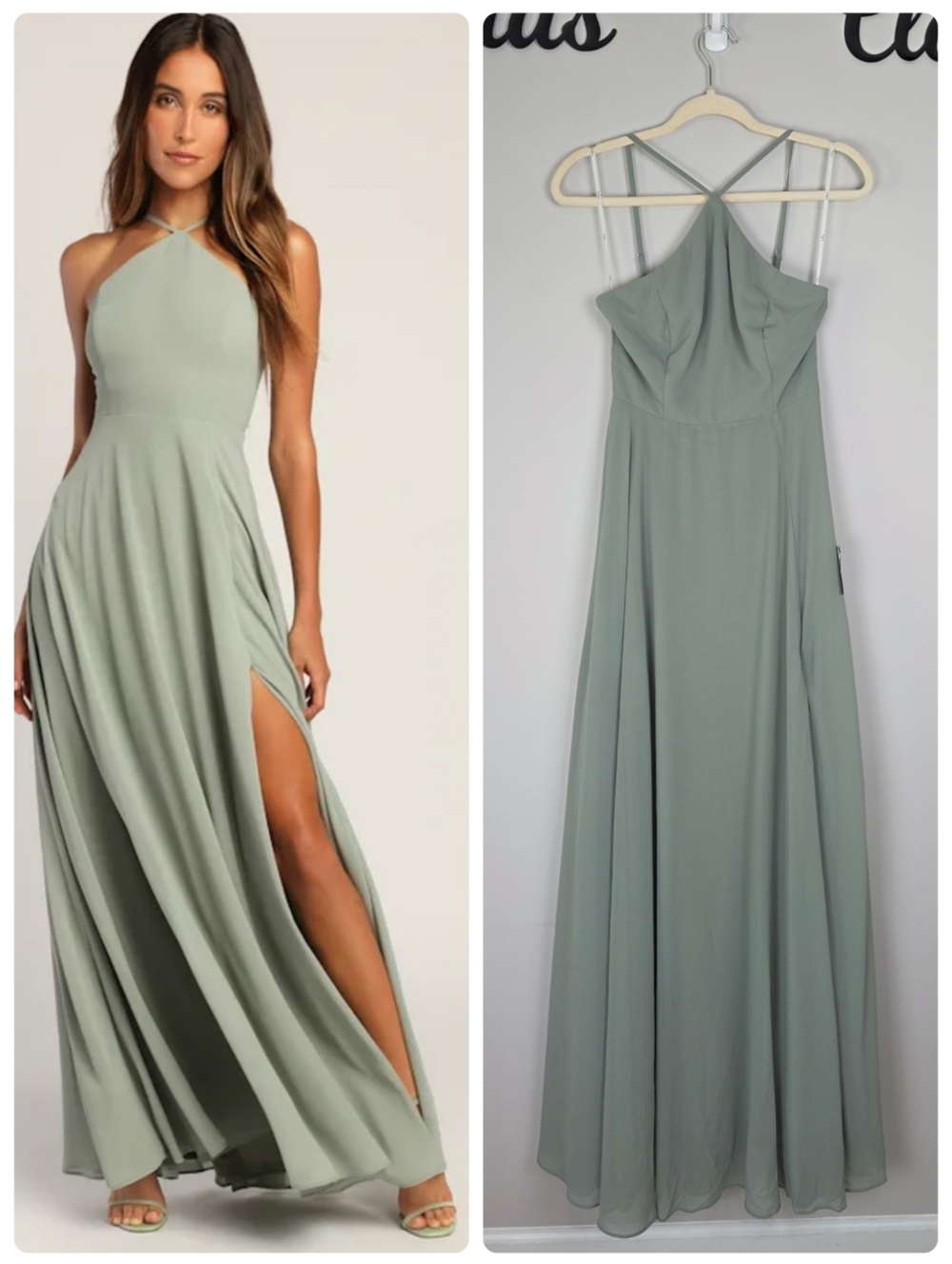 Lulus Absolutely Breathtaking Sage Brush Maxi Dress Maid of Honor Size Small NWT